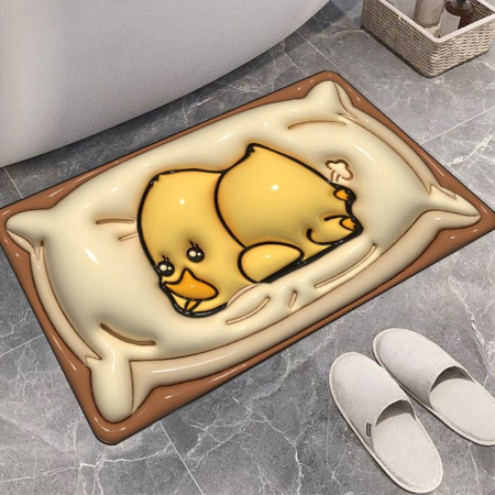 Covor de Baie Flippy 3D, din Spumă Absorbantă, Antialunecare, Design Animat cu Rățușcă, Uscare Rapidă, 40 x 60 cm, Galben/Bej/Maro [2]