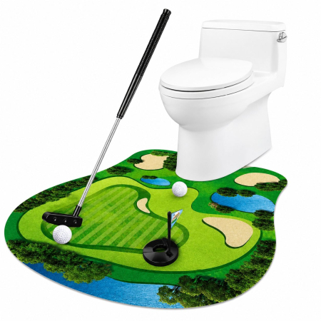 Articole Pentru Baie - Covoras de Baie, Flippy, Model Teren de Golf, Interactiv, +14 Ani, din PVC, 80 x 69 cm, Verde