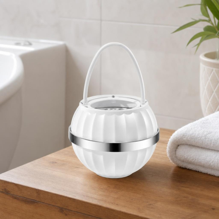 Filtru Purificator pentru Apa de Baie, Flippy, Forma Sferica, Maner pentru Agatare, Banda Decorativa Argintie, Uz Casnic, Alb [4]