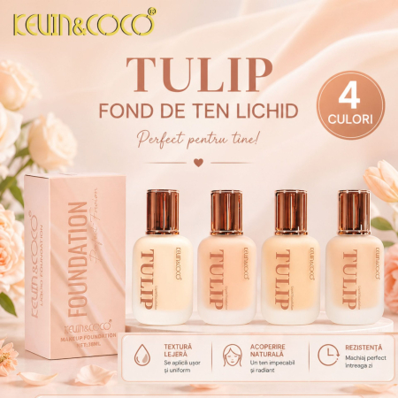 Fond de Ten, Kevin&Coco, Model Tulip, Textura Lichida, Acoperire Naturala, 38 ml, 5 x 3.7 x 10.7 cm, Nuanta 1, Ivory Light [4]