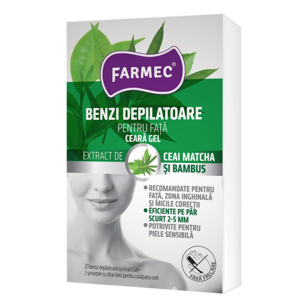 Produse Ingrijire - Gel, Farmec Benzi Depilatoare Fata Ceara, 2SERV Aloe Vera Ceai Matcha Bambus 8380, 20 buc