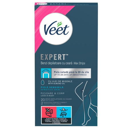 Produse Ingrijire - Gel, Veet Benzi Ceara Depilatoare Corp 12 buc Easy, Piele Sensibila