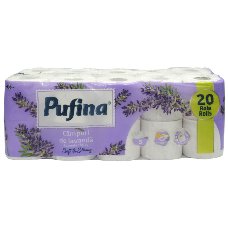 Hartie Igienica - Hartie Igienica, PUFINA, Lavanda, Set 20 Role, 3 Straturi