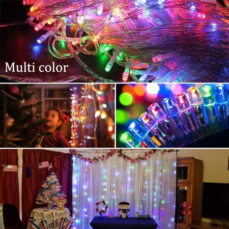 Instalatie Craciun Yoto, Tip Perdea, 2 m x 1 m, 120 LED-uri, Prelungitor 1.5 m, 8 Jocuri de Lumini, Interconectabila, Fir transparent, Interior/Exterior, Multicolor [4]