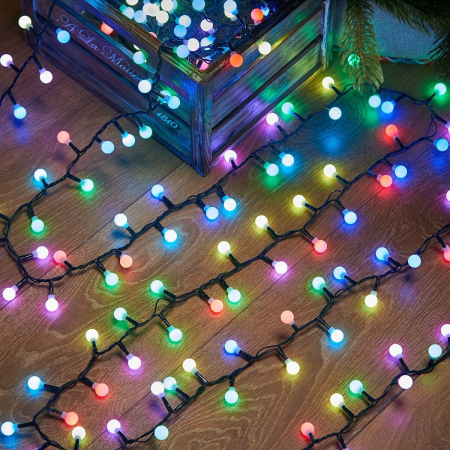 Instalații Craciun - Instalatie de Craciun Liniara RGRB Yoto, 10 m, din care 1 m Prelungitor 220V, 40 LED, Bilute Mate, Interconectabila, Utilizare Interior/Exterior, Fir Negru, multicolor