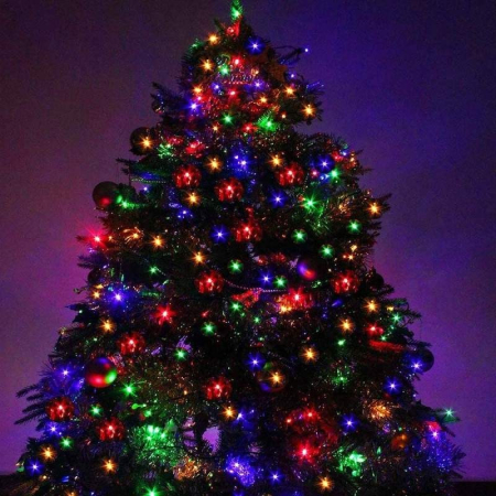 Instalatie de Craciun liniara Yoto, 24 m, din care 1 m cablu priza 220V, 300 LED, 8 jocuri de lumini, beculet in 6 colturi, pentru interior, controler, fir negru, multicolor [5]