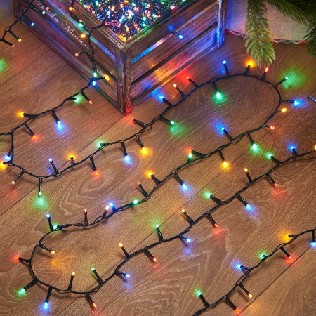 Instalații Craciun - Instalatie de Craciun liniara Yoto, 24 m, din care 1 m cablu priza 220V, 300 LED, 8 jocuri de lumini, beculet in 6 colturi, pentru interior, controler, fir negru, multicolor