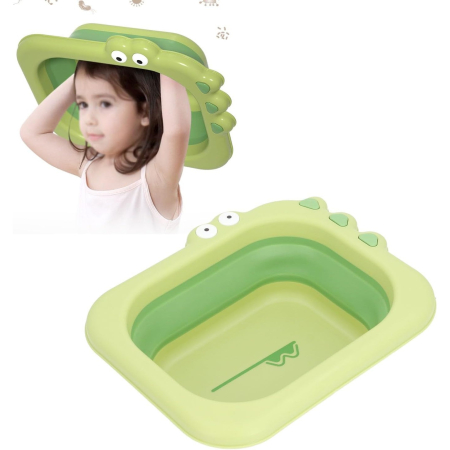 Lavoar Pliabil, Flippy, pentru Copii, din PP/TPE, Portabil, Model Crocodil, 30x24.5x9 cm, Verde [3]