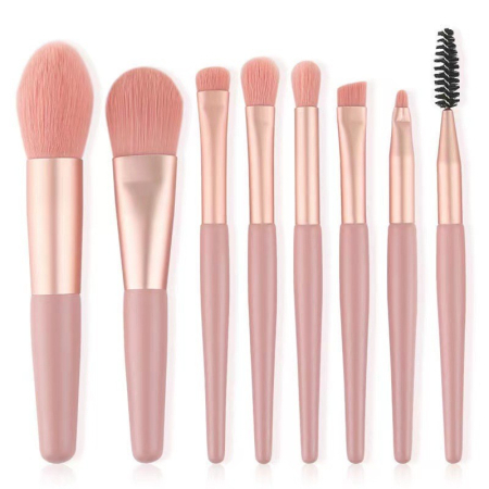 Mini Set Portabil cu 8 Pensule de Machiaj Flippy cu Husa cu Peri Moi și Densi, pentru Fond de Ten, Pudră, Blush, Fard și Sprâncene, Roz [2]