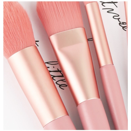 Mini Set Portabil cu 8 Pensule de Machiaj Flippy cu Husa cu Peri Moi și Densi, pentru Fond de Ten, Pudră, Blush, Fard și Sprâncene, Roz [5]
