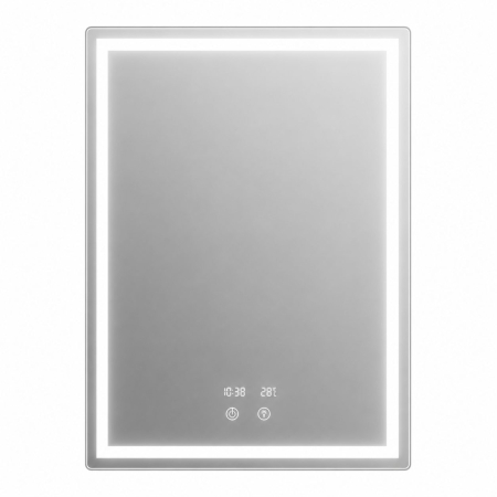 Articole Pentru Baie - Oglinda LED Baie WAMOSK, Korman, 60 x 80 cm, Lumina 3000K/4000K/6000K, Dezaburire, Ceas, Termometru si Senzor, Rama Metalica Alba