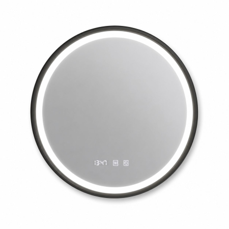 Oglinda LED Touch NOVARA Sistem Dezaburire, Ceas si Temperatura 60 cm Rama Negru Brushed [2]