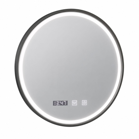 Oglinda LED Touch NOVARA Sistem Dezaburire, Ceas si Temperatura 90 cm Rama Negru Brushed [2]