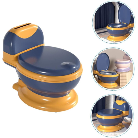 Olita Bebelusi, Flippy, pentru Copii 1 - 8 Ani, Model Toaleta Adulti, Colac Moale PVC, Compartiment Detasabil, Cutie Depozitare Hartie, 34 x 32 x 19 cm, Albastru/Portocaliu [1]