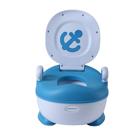 Articole Pentru Baie - Olita pentru Copii, Flippy, +1an, Portabila, Design cu Ancora, cu Capac, Model Prietenos, Non-Toxic, Compartiment Detasabil, cu Manere, cu 4 Picioare, Usor de Curatat, 46*33*32 cm, Albastru