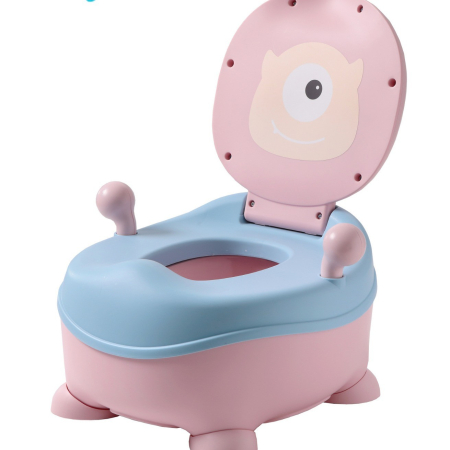 Articole Pentru Baie - Olita pentru Copii, Flippy, +6 luni, Compartiment Detasabil, cu Capac, Antiderapanta, din Plastic, Colac Moale, Model Animat Ciclop, cu Maner, 33 x 21 x 45 cm, Albastru/Roz