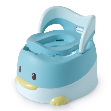 Articole Pentru Baie - Olita pentru Copii, Flippy, +6 luni, Detasabila, cu Capac, Antiderapanta, din Plastic, Colac Moale, Model Ratusca, 38x32x30 cm, Albastru