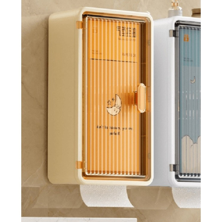 Organizator Cosmetice, Flippy, Montare pe Perete fara Perforare, 36.5x10.9x20 cm, din PP si ABS, Bej, Usa Transparenta [3]