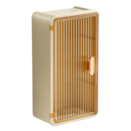 Articole Pentru Baie - Organizator Cosmetice, Flippy, Montare pe Perete fara Perforare, 36.5x10.9x20 cm, din PP si ABS, Bej, Usa Transparenta