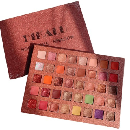 Trusa Machiaj - Paleta de farduri cu 40 de culori pigmentate, Roz cu sclipici, Flippy