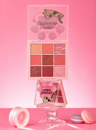 Paleta de Machiaj pentru Ochi, KEVIN & COCO 7.6x7.6x1.3cm, Cat Shadow, Model 1, 9 Nuante Naturale, Farduri Mate si Sidefate si Glitter pentru Look-uri de Zi si Seara, Cu Oglinda Integrata, Bej Piersic [2]