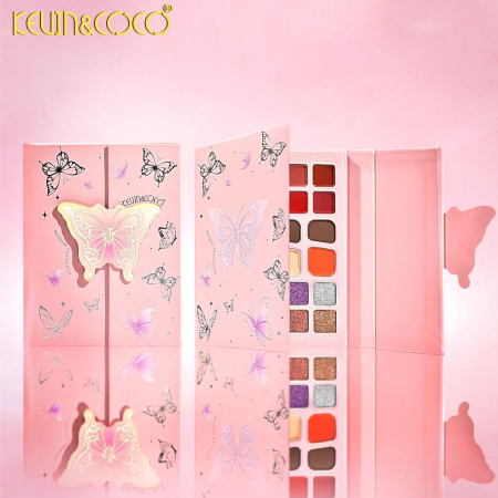 Paleta de Machiaj Profesionala KEVIN & COCO Glowy Butterfly Makeup Book, 96 Nuante, Trusa Multifunctionala pentru Ochi, Buze si Fata, Farduri Mate si Sidefate, Blush, Iluminatoare si Produse, pentru T [1]