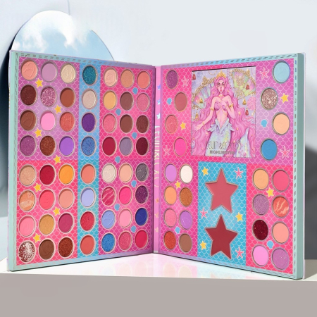 Paleta de Machiaj Profesionala KEVIN & COCO Mermaids, 86 Culori, Trusa Completa pentru Ochi si Fata, Farduri Mate, Sidefate si Glitter, Blush, Iluminator si Contur, Pigmentare Intensa, 23.5 x 25 x 2.1 [1]