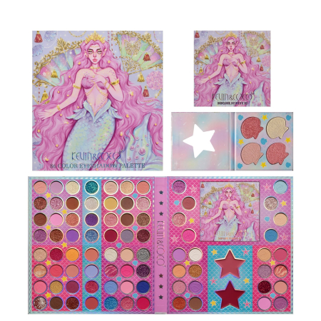 Paleta de Machiaj Profesionala KEVIN & COCO Mermaids, 86 Culori, Trusa Completa pentru Ochi si Fata, Farduri Mate, Sidefate si Glitter, Blush, Iluminator si Contur, Pigmentare Intensa, 23.5 x 25 x 2.1 [7]