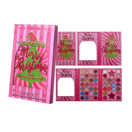 Trusa Machiaj - Paletă Farduri de Ploape si Farduri Pentru Obraji cu Oglindă, Kevin&Coco Merry Christmas 50 Color Eyeshadow Palette, 50 Culori Mate, Sidefate și Strălucitoare, Pentru Machiaje Naturale, Glam și Creati