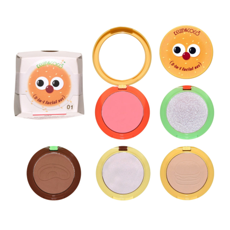 Cosmetice - Paleta Multifunctionala, Kevin&Coco, Model Burger, Set Machiaj 5 in 1, Blush, Iluminator, Contur, Pudra, Design Compact, 122 g, 8.7 x 8.7 x 6 cm, Nuanta 01