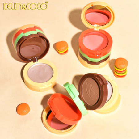 Paleta Multifunctionala, Kevin&Coco, Model Burger, Set Machiaj 5 in 1, Blush, Iluminator, Contur, Pudra, Design Compact, 122 g, 8.7 x 8.7 x 6 cm, Nuanta 01 [2]