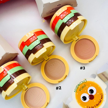 Paleta Multifunctionala, Kevin&Coco, Model Burger, Set Machiaj 5 in 1, Blush, Iluminator, Contur, Pudra, Design Compact, 122 g, 8.7 x 8.7 x 6 cm, Nuanta 02 [7]