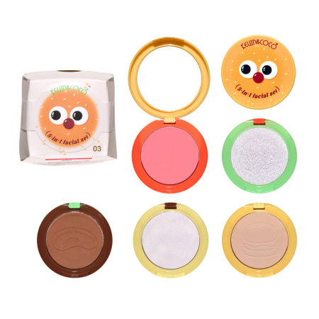 Cosmetice - Paleta Multifunctionala, Kevin&Coco, Model Burger, Set Machiaj 5 in 1, Blush, Iluminator, Contur, Pudra, Design Compact, 122 g, 8.7 x 8.7 x 6 cm, Nuanta 03