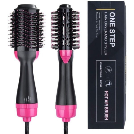 Perie Electrica de Par Fixa, Flippy, pentru Volum, Ceramica, 3 Setari de Temperatura, 1000W, pentru Toate Tipurile de Par, Negru-Roz [1]