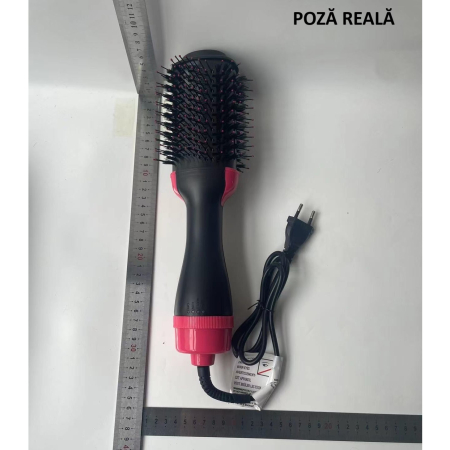 Perie Electrica de Par Fixa, Flippy, pentru Volum, Ceramica, 3 Setari de Temperatura, 1000W, pentru Toate Tipurile de Par, Negru-Roz [12]