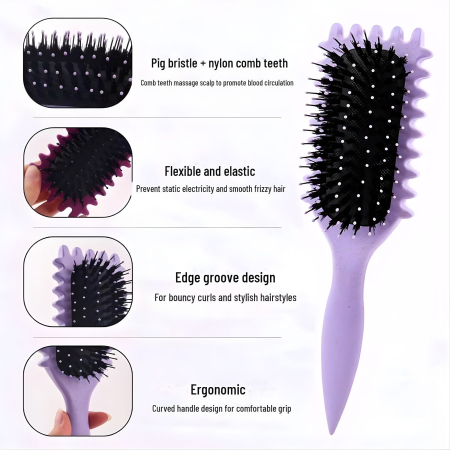 Perie Profesionala pentru Par, Flippy, Perie pentru Definirea Buclelor pentru Par Cret, Multifunctionala, 24.5 x 7 x 4.3 cm, Mov [6]