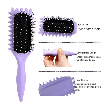 Perie Profesionala pentru Par, Flippy, Perie pentru Definirea Buclelor pentru Par Cret, Multifunctionala, 24.5 x 7 x 4.3 cm, Mov [4]