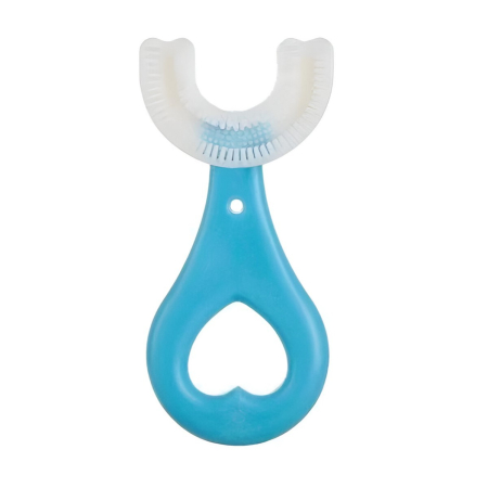 Articole Pentru Baie - Periuta de Dinti in Forma de U, Flippy, pentru Sugari si Copii 2-6 ani, Peri Moi, 9 cm, Model Inima, Culoare Albastru