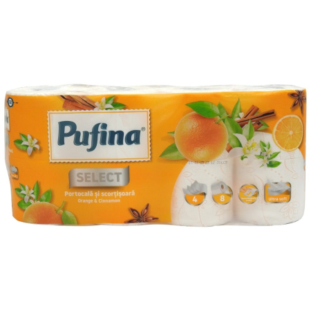 Hartie Igienica - Pufina Hartie Igienica 8ROLE 4STR Portocala si Scortisoara