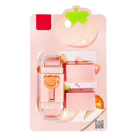 Accesorii Birou Si Consumabile - Radiera Retractabila, Flippy, Model Ursulet, Reglare Push-Pull, Radiera de tip Push, Doua Radiere de Rezerva in set din Cauciuc, Roz deschis