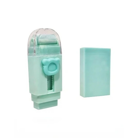 Radiera Retractabila, Flippy, Model Ursulet, Reglare Push-Pull, Radiera de tip Push, Doua Radiere de Rezerva in set din Cauciuc, Verde deschis [3]