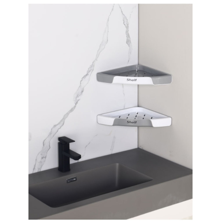 Raft Coltar Flippy pentru Baie si Bucatarie, Montare Fara Gaurire, Plastic Rezistent, 28 x 39 cm, Gri [4]
