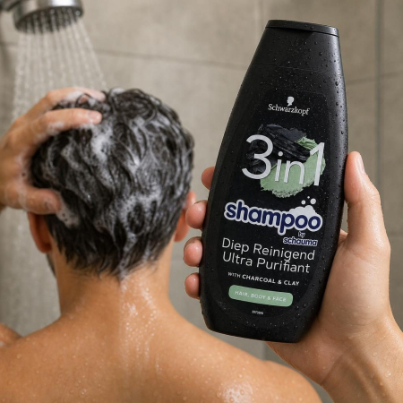 Sampon 3 in 1, Schauma, 400 ml, for Men, Deep Cleansing Charcoal [1]