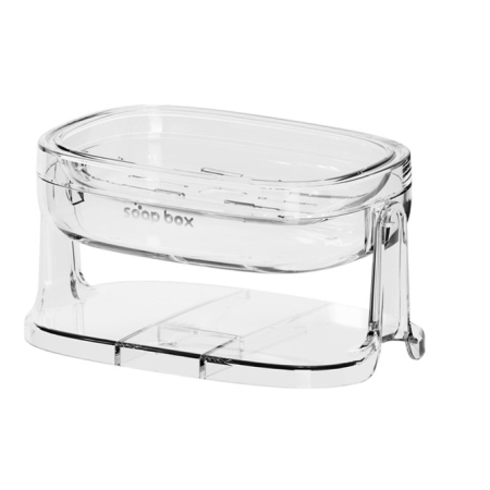 Articole Pentru Baie - Savoniera cu Suport 2 in 1, Flippy, Pentru Perete sau Blat, PET, Scurgere Optima, Argintiu Transparent