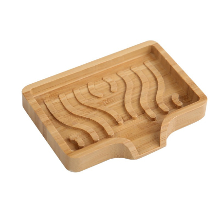 Articole Pentru Baie - Savonieră din Lemn, Flippy, cu Sistem de Scurgere a Apei, Design Ventilat pentru Uscare Rapidă, Suport pentru Săpun Solid, 12.8 x 9.8 x 1.6 cm, Natur
