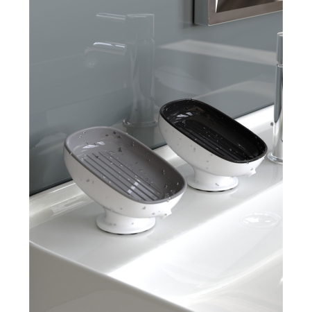 Savoniera din Plastic, Flippy, cu Ventuza, Design Modern, Gri [5]