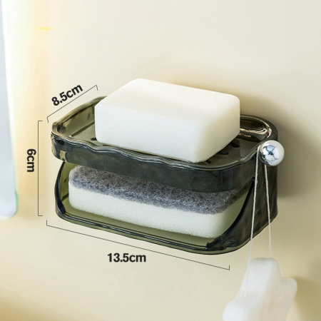 Savoniera Dubla, Flippy, 2 Straturi, Instalare fara Perforare, Agatatoare Burete, 13.5 x 8.5 x 6 cm, Verde Inchis [1]