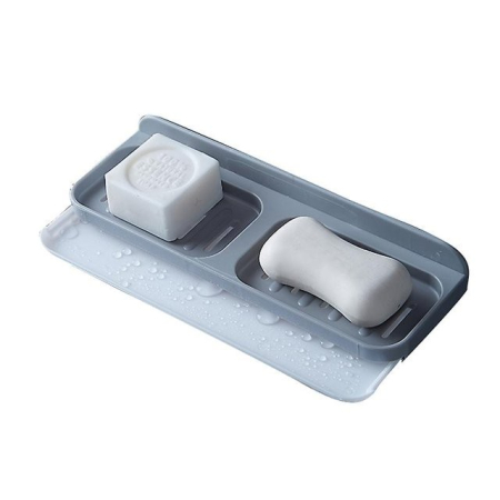 Articole Pentru Baie - Savoniera Dubla, Flippy, de Perete, cu Compartiment de Scurgere, Montare prin Lipire, 26 x 8 x 4 cm, Gri/Alb