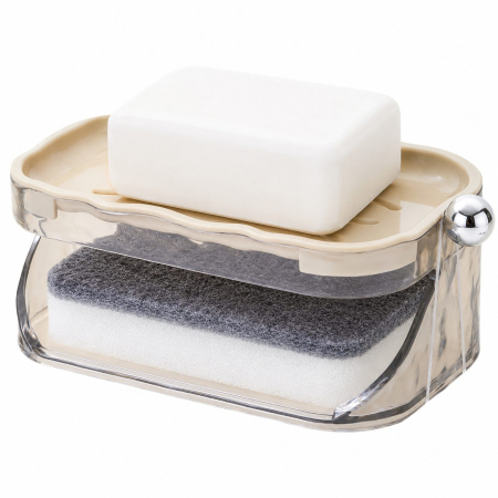 Articole Pentru Baie - Savoniera Dubla Flippy EasyDry, 2 Straturi, cu Suport pentru Burete, Montare Fara Gaurire, 13.5 x 8.5 x 6 cm, Bej