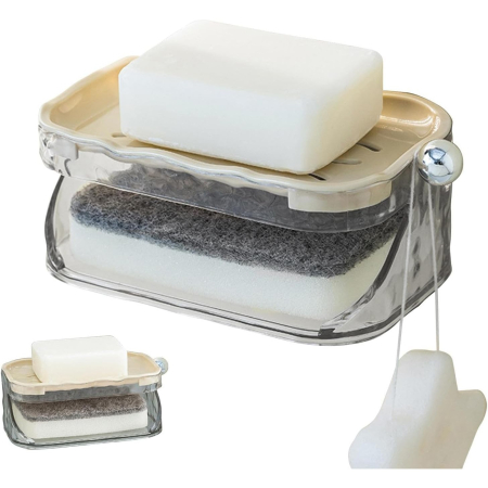 Savoniera Dubla Flippy EasyDry, 2 Straturi, cu Suport pentru Burete, Montare Fara Gaurire, 13.5 x 8.5 x 6 cm, Bej [4]